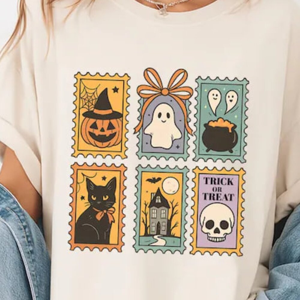 Halloween Cute Ghost Pumpkin Cat Shirt, Cute Ghost Shirt, Retro Ghost Tee
